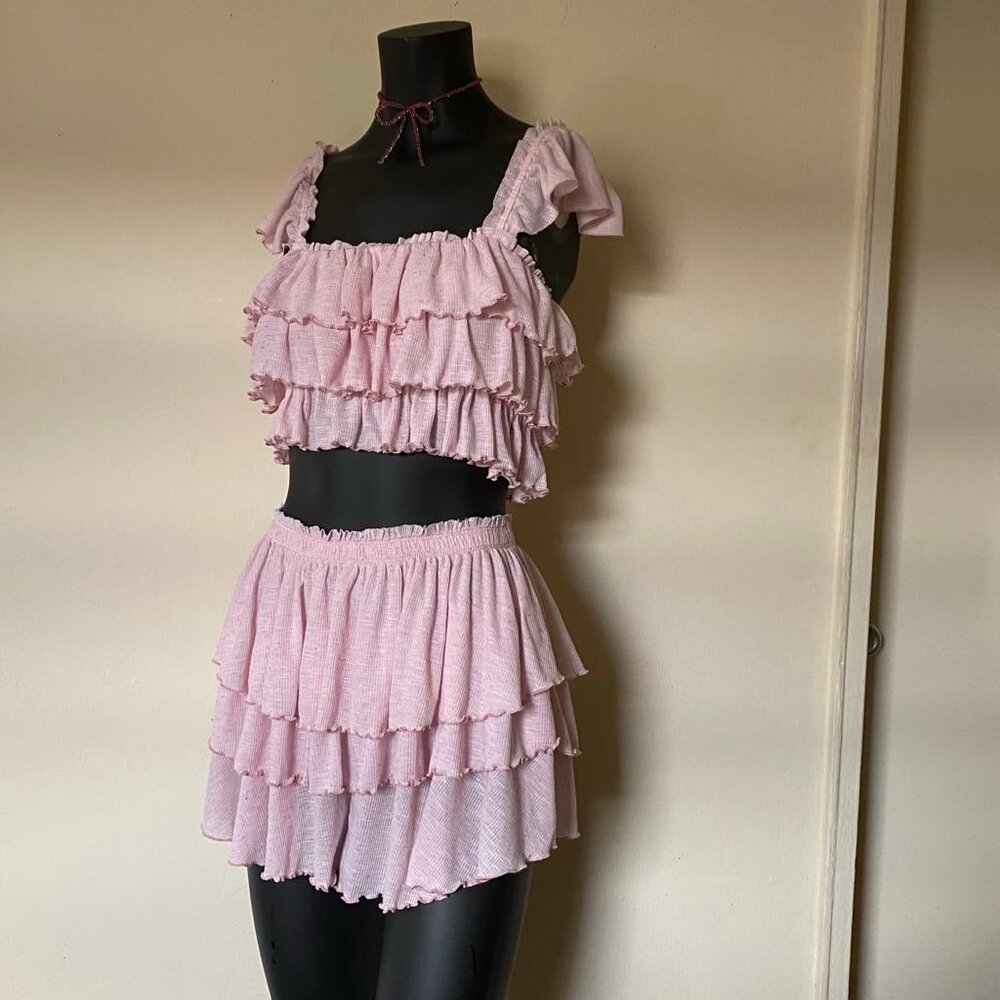 FREE PEOPLE Ruffled Mila Top & Skort Set (Size: S)